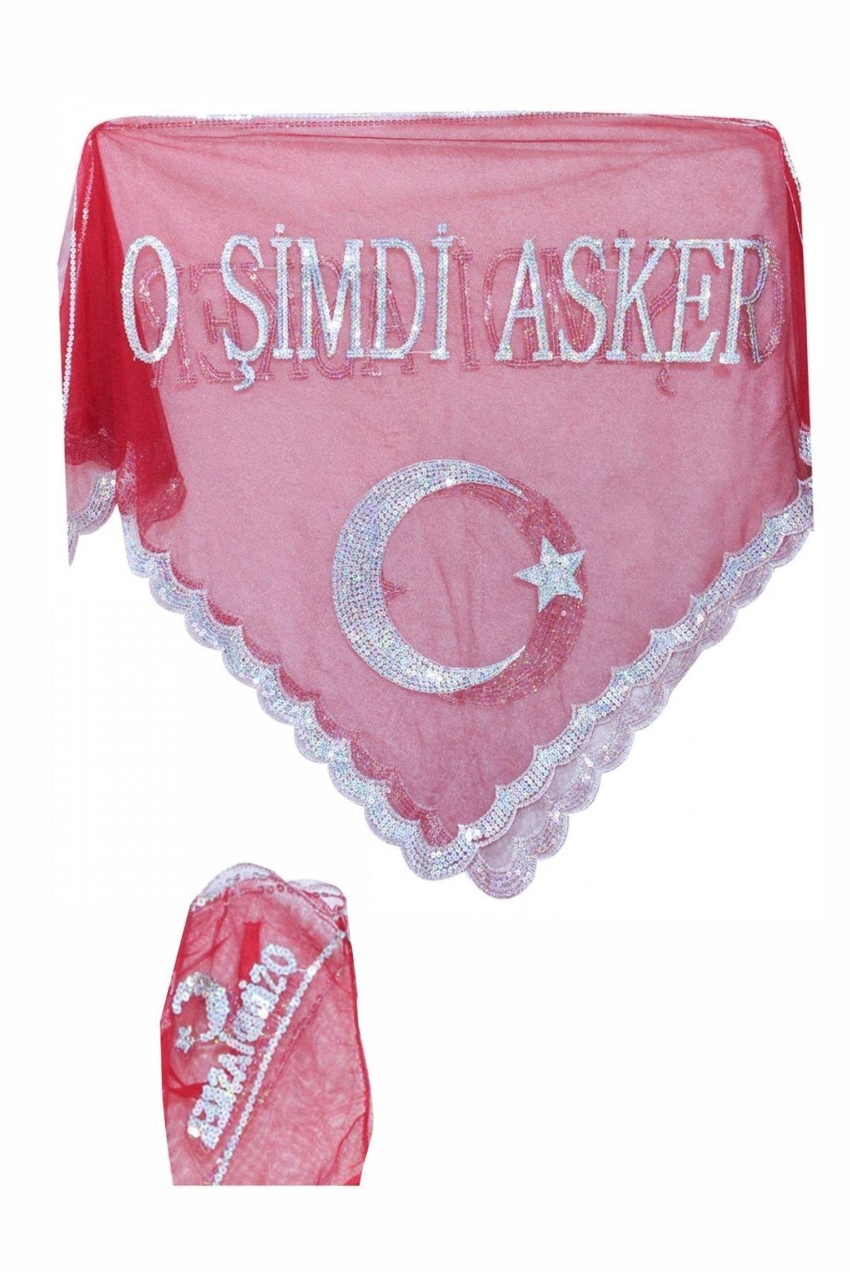 O Şimdi Asker Yazılı Pullu Kırmızı Kına Örtüsü (1 ADET ELDİVEN HEDİYE)