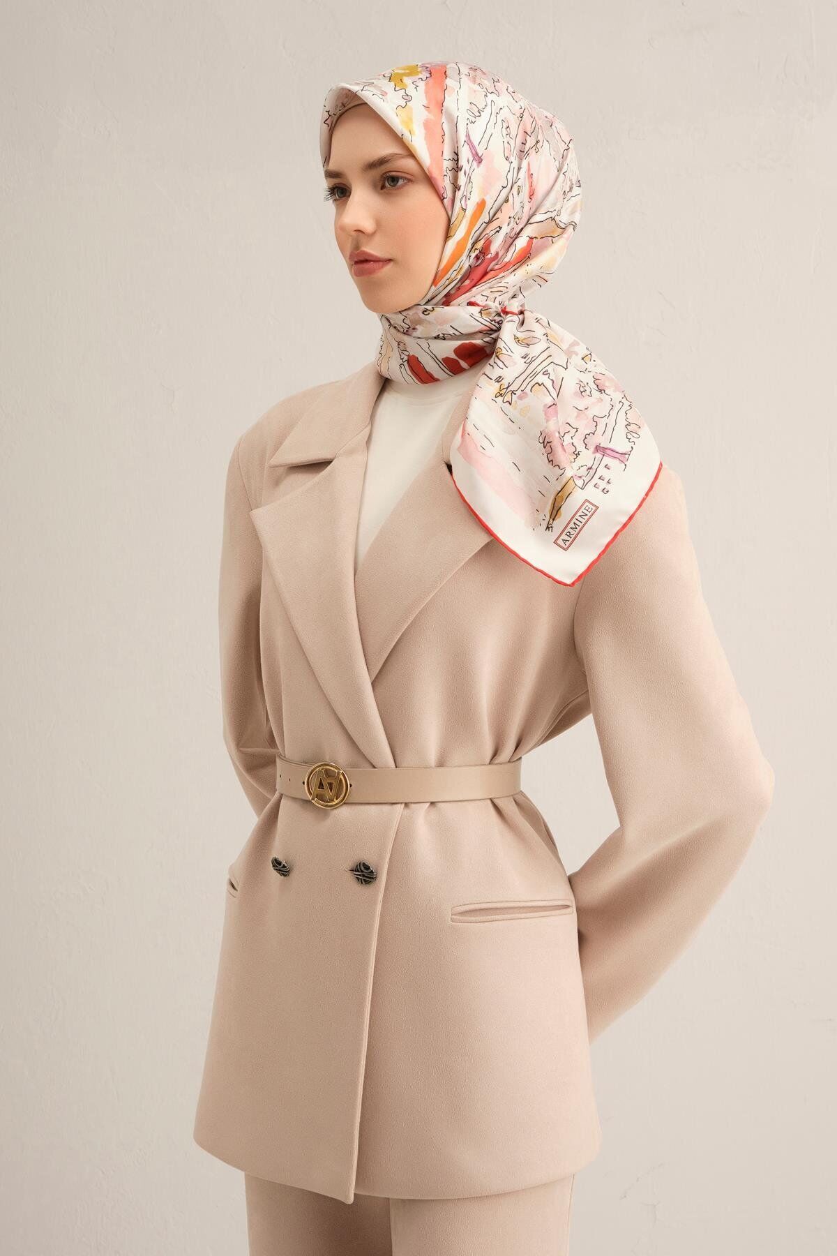 Obje Desenli Saf İpek Twill Eşarp 9349D 32