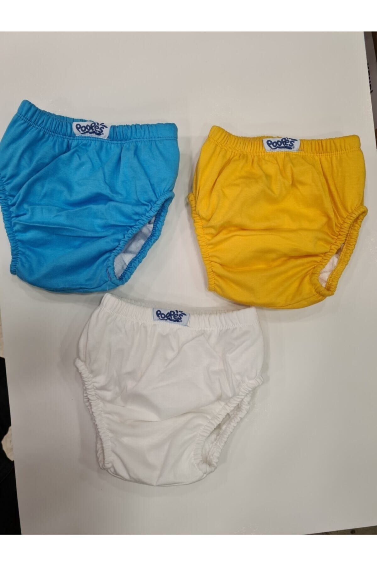 3 yaş Erkek Bebek Alıştırma Kilodu 3'lü (RENK VE DESENLERDE FARKLILIK OLABİLİR) Mavi Beyaz Sarı - 3 Yaş