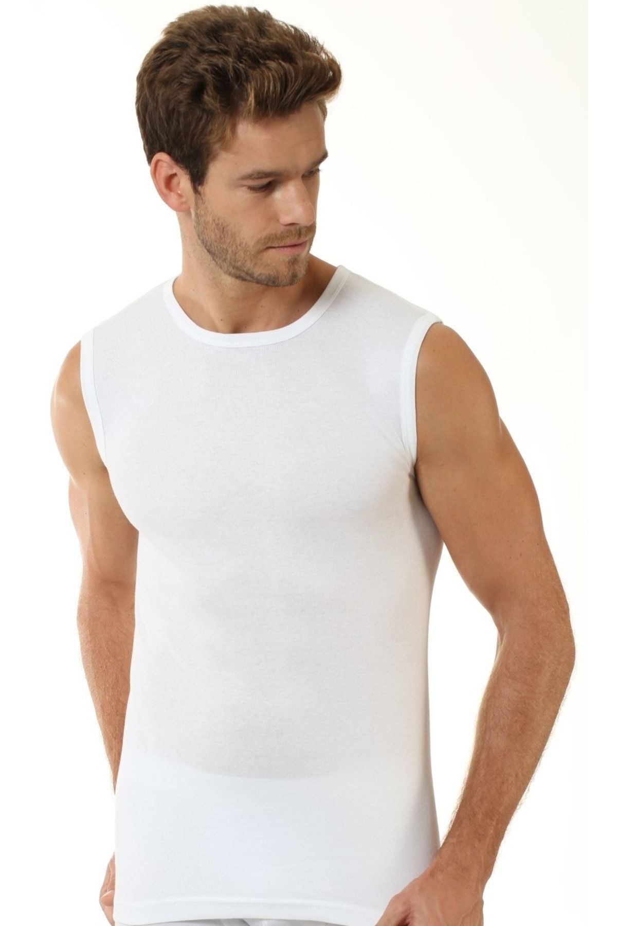 3 Adet Erkek Ribana Kolsuz Sıfır Yaka Beyaz - 2XL
