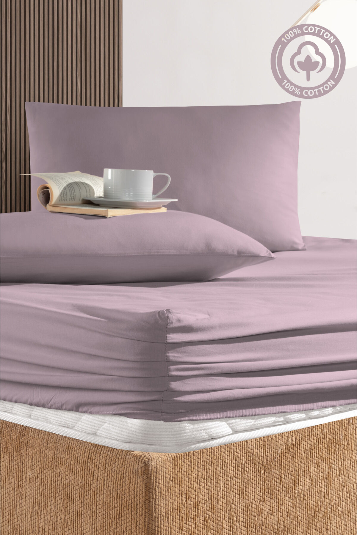 %100 Pamuk Pudra Çift Kişilik Ranforce Kumaş Lastikli Çarşaf Yastık Kılıfı Seti /160x200/180x200/