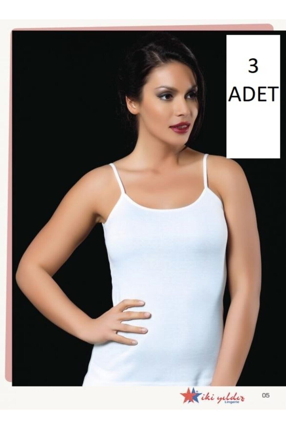 Kadın 3'lü Ribana Pamuklu Ip Askılı Atlet Beyaz - 3XL