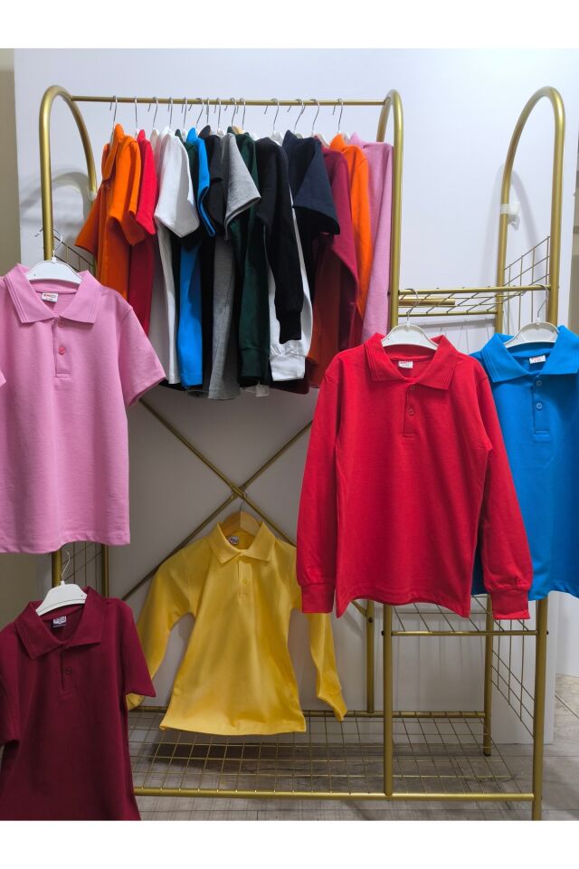 Unisex Uzun Kol Polo Yaka Okul ve Günlük Ribanalı Çocuk Genç Tişört Nefes Alabilen Kumaş Turuncu - 10 Yaş