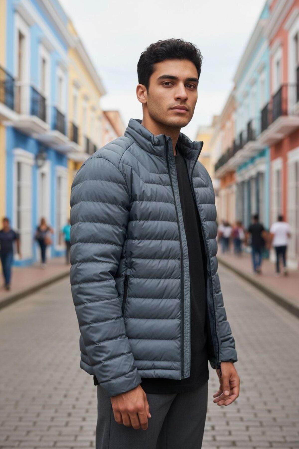 Erkek Koyu Antrasit Hafif Şişme Mont – Su İtici, Isı Yalıtımlı, Slim Fit Günlük Model Gri - L