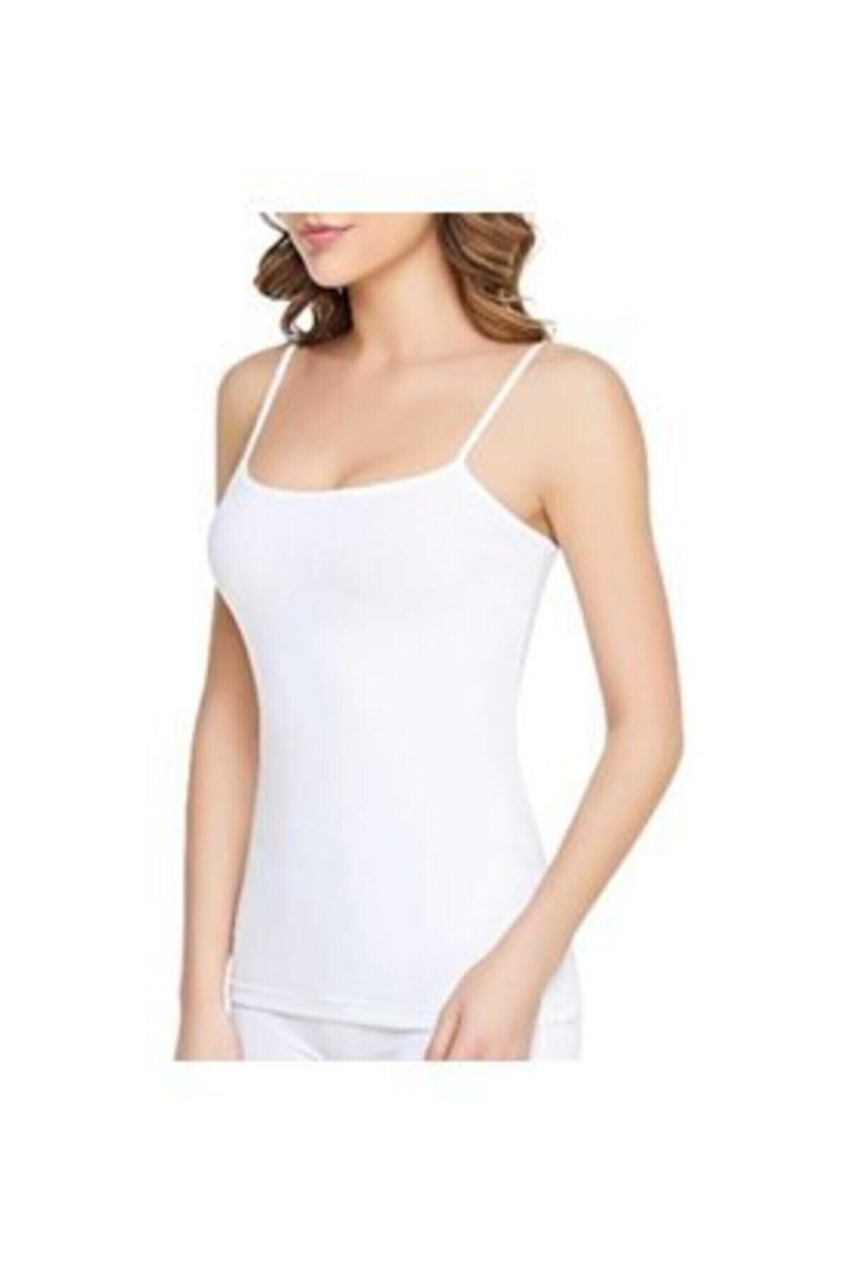 Kadın Ribana Ip Askılı Atlet 6'lı Beyaz - 2XL