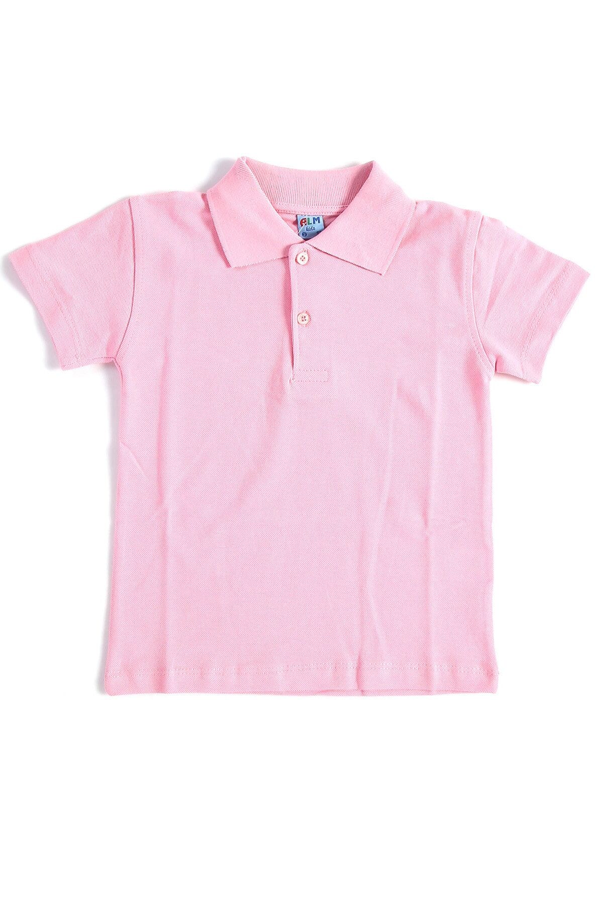Pembe Kısa Kol Okul Çocuk Lakos Tişört/T-shirt - 80238-Pembe