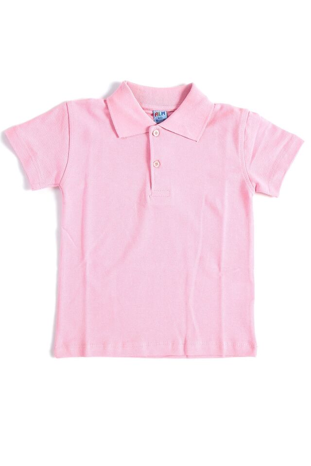 Pembe Kısa Kol Okul Çocuk Lakos Tişört/T-shirt - 80238-Pembe