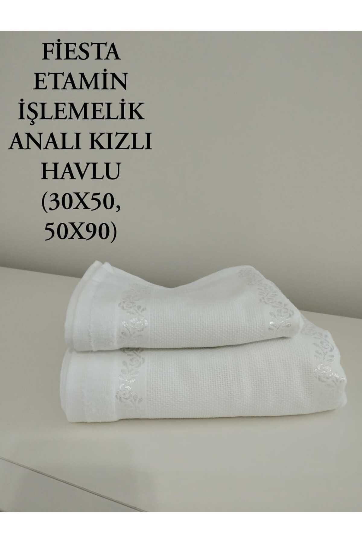 TEKSTİL ETAMİN VE KANAVİÇE İŞLEMELİK ANALI KIZLI SAÇAKSIZ HAVLU . İŞELEMELİK KÜÇÜK BÜYÜK HAVLU Beyaz