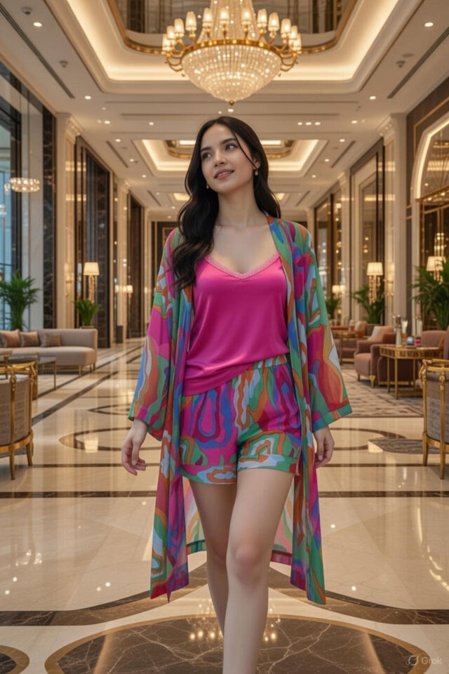 Kadın Yazlık Şortlu Sabahlıklı 3'lü Takım 80025 Pembe - XL