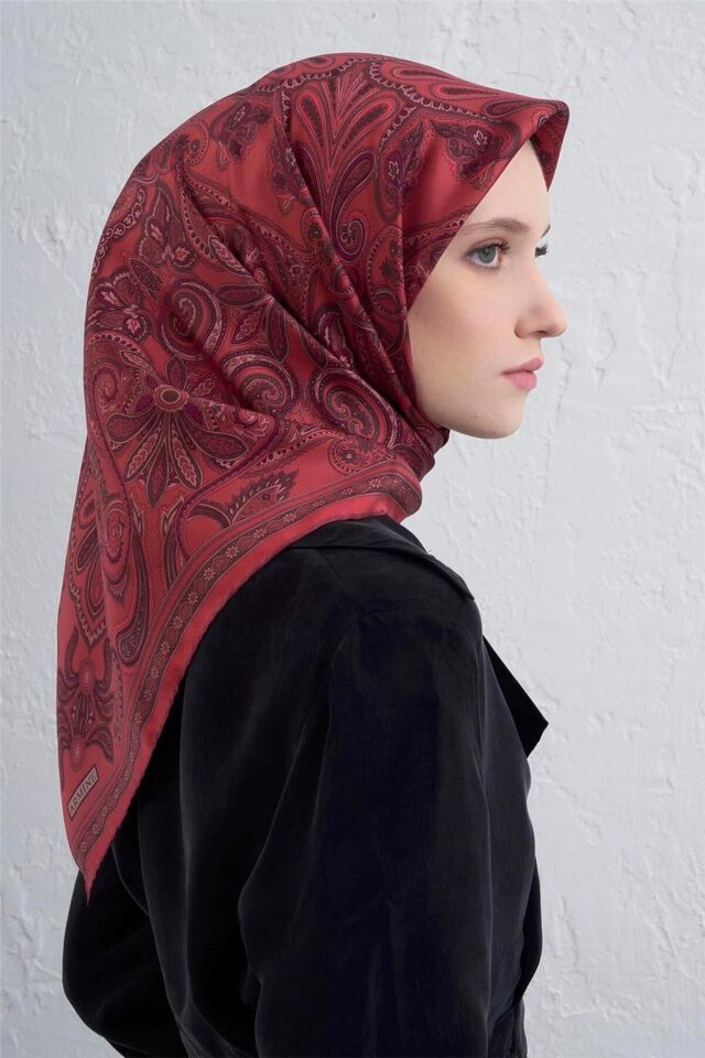 Etnik Desen Saf İpek Twill Eşarp 9421D 85