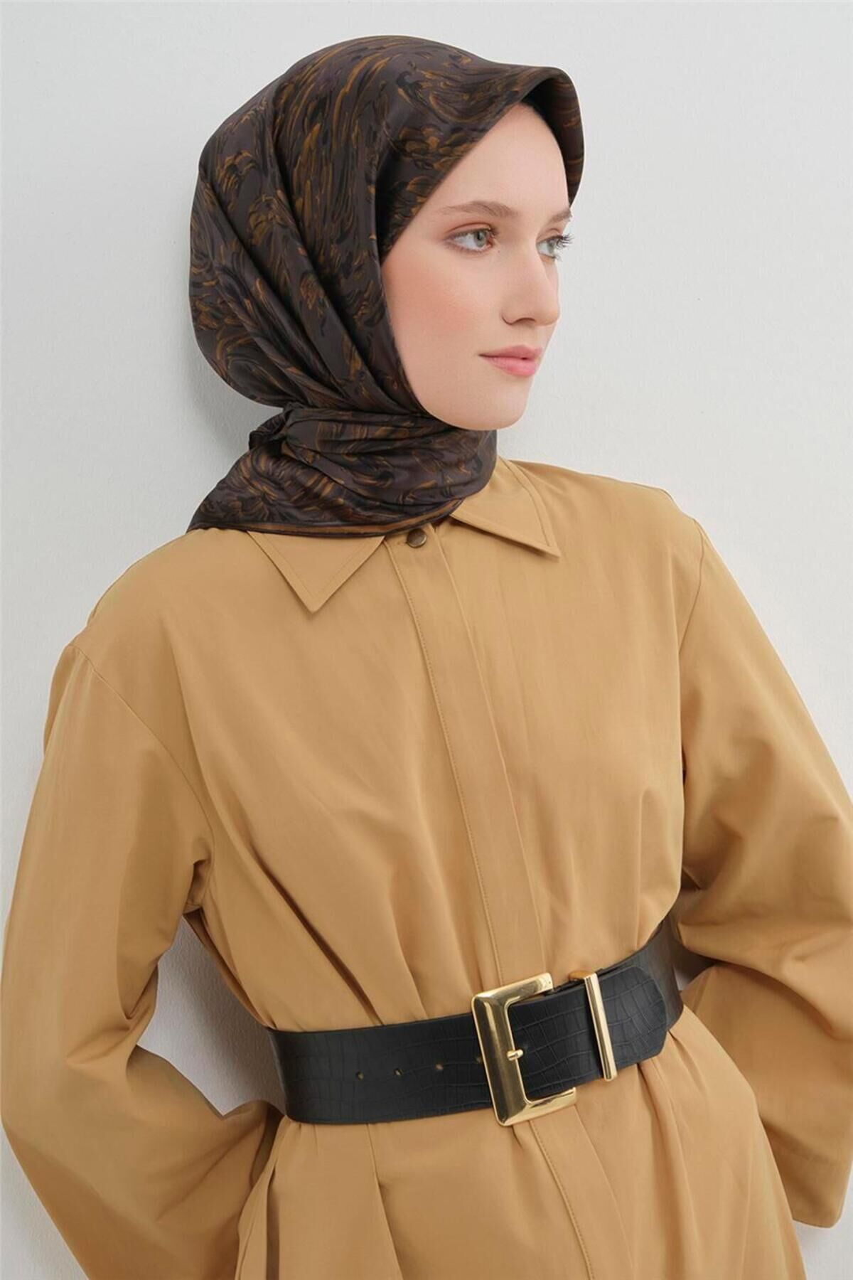Soyut Desenli Saf İpek Twill Eşarp 9431D 83