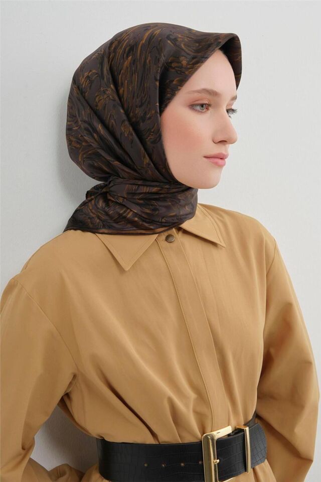 Soyut Desenli Saf İpek Twill Eşarp 9431D 83
