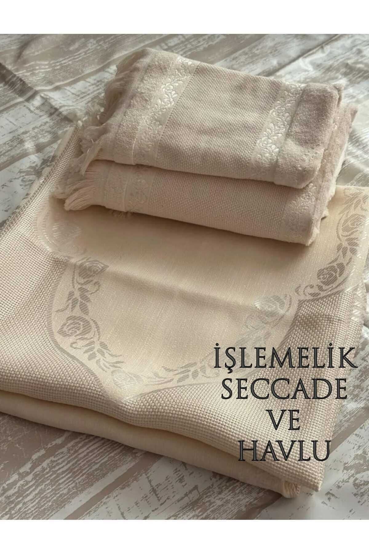 ETAMİN İŞLEMELİK TEK SECCADE VE KÜÇÜK BÜYÜK HAVLU . İŞLEMELİK SECCADE VE HAVLU 3 LÜ SET. Kappi̇çi̇no