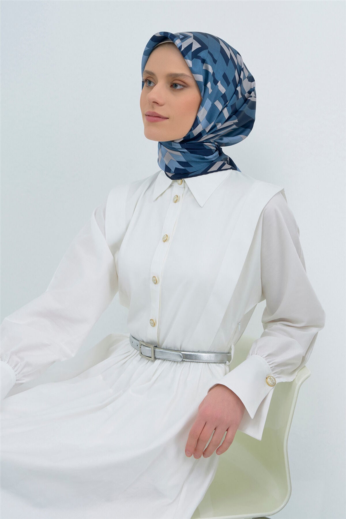 Saf İpek Sura Eşarp 9507D 83 Lacivert