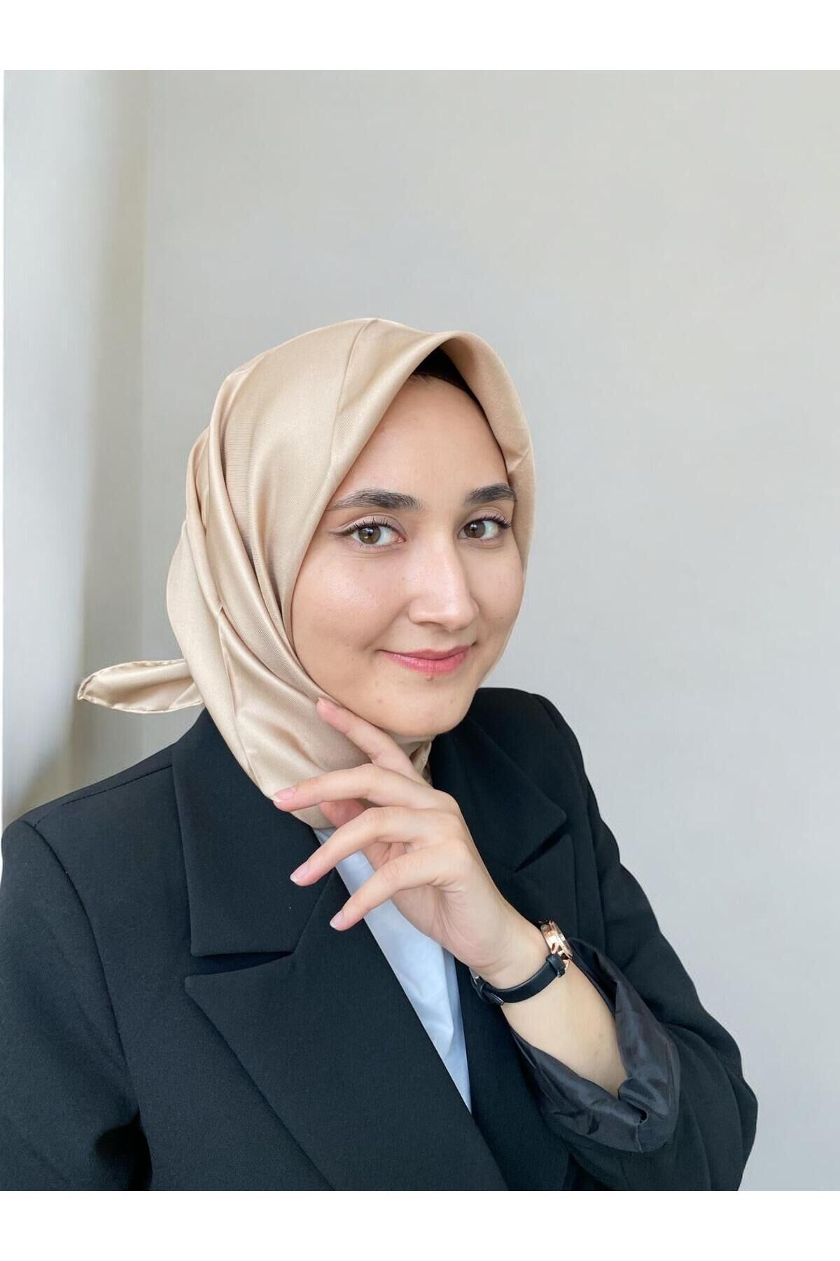 Sütlü Kahve Düz Renk Tivil İpek Eşarp 10D02-34