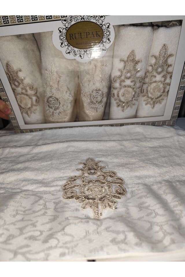 6LI Lüx El Ve Yüz Havlusu Söz Nişan Bohça Havlu 50X90 Beyaz