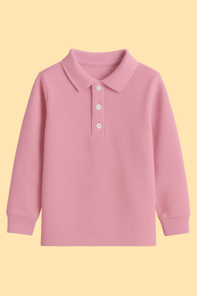 Çocuk Tişört Uzun Kollu Polo Yaka Tişört Seti Pamuklu Okul Üniforma ve Tişört 5-14 Yaş Pembe - 5-6 Yaş