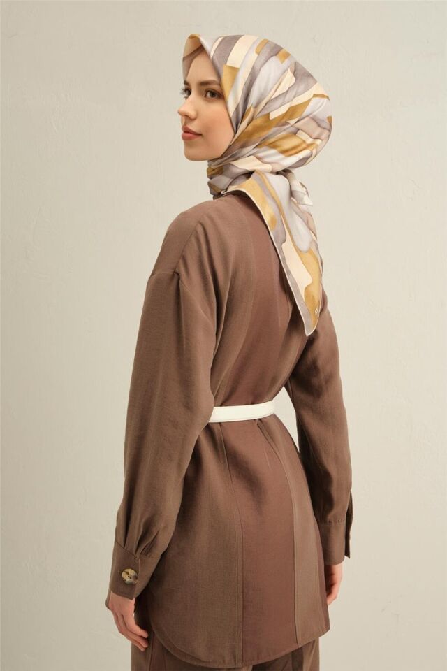Soyut Desenli Saf İpek Twill Eşarp 9306D 32