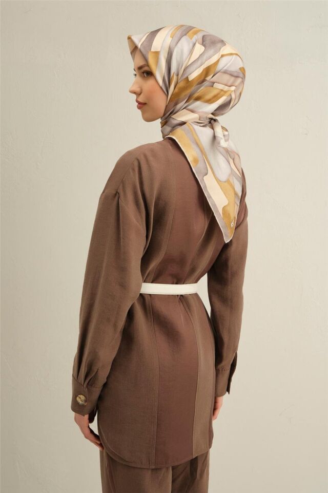 Soyut Desenli Saf İpek Twill Eşarp 9306D 32