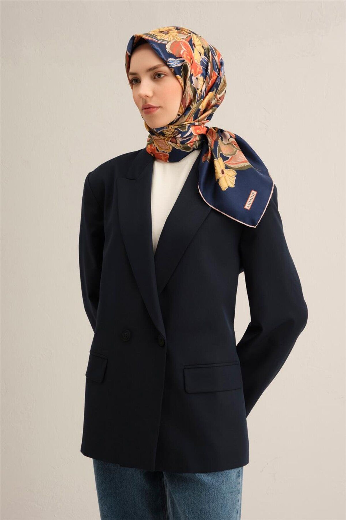 Çiçek Desenli Saf İpek Twill Eşarp 9332D 37 Renkli