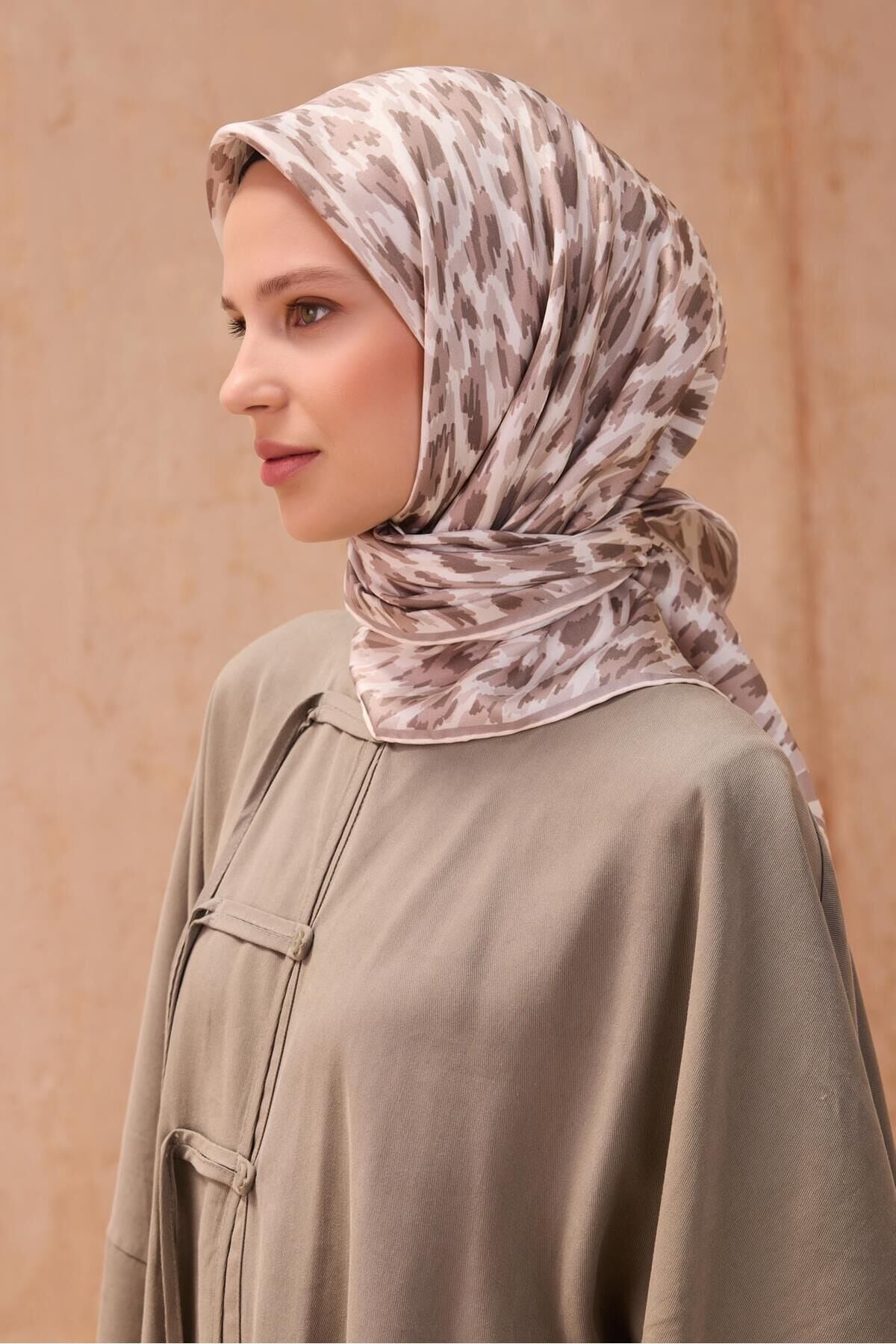 Twill İpek Eşarp - 4103-85 Bej Vizon Renkli