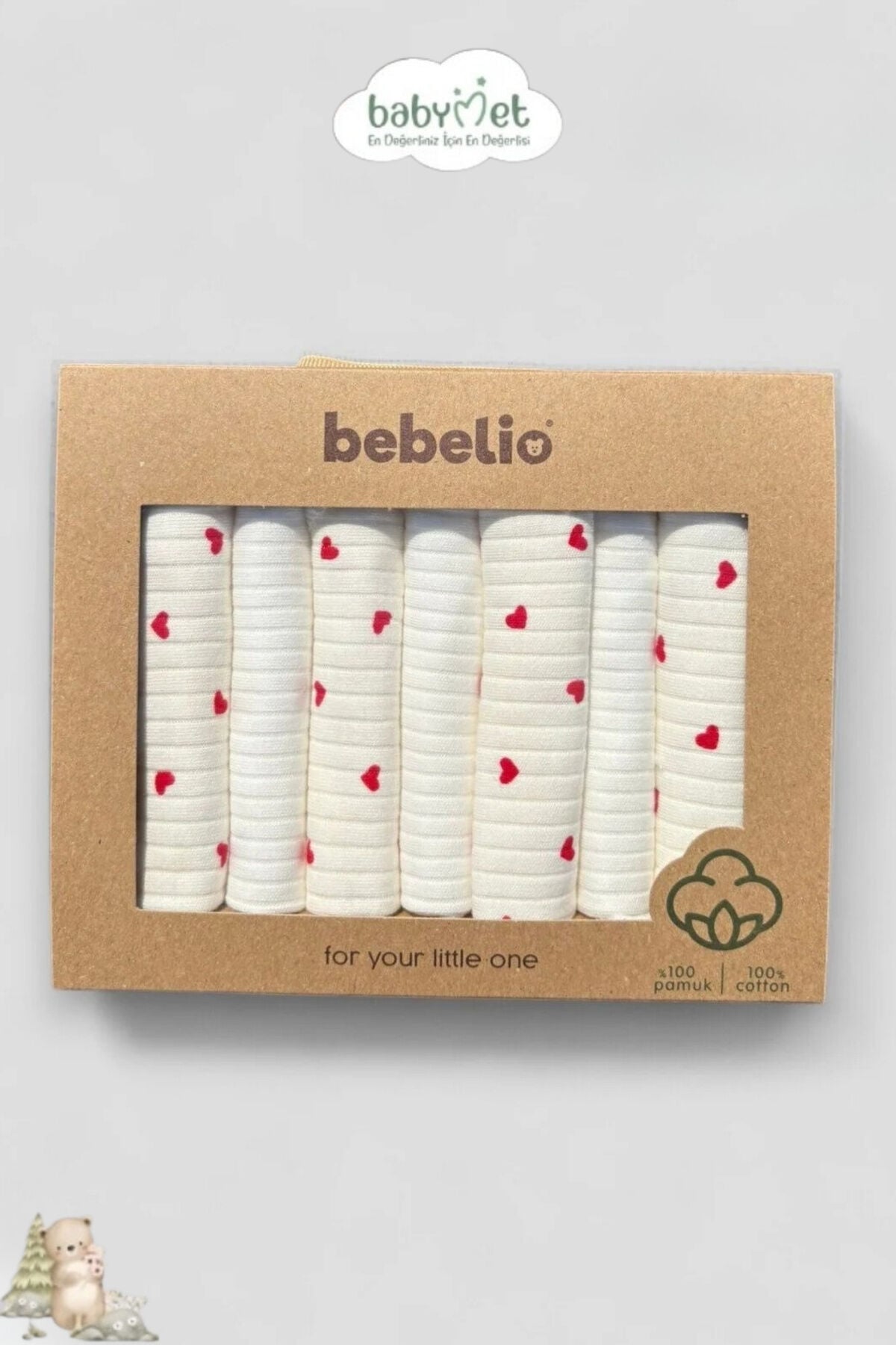 %100 Pamuk Organik Bebek Ağız Mendili 7'li Set, 25x25 cm Yumuşak&Hipoalerjenik Kırmızı-Beyaz - 0-1 Ay
