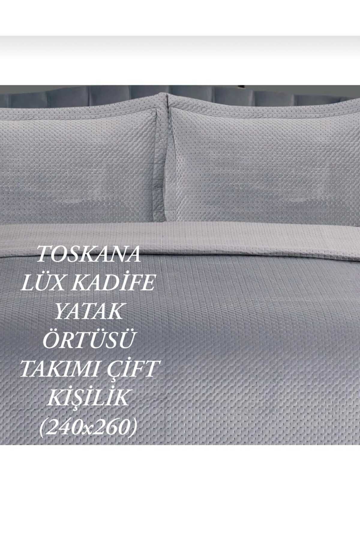 TEKSTİL ÇEYİZLİK GÜNDELİK TOSKANA LÜX KADİFE ÇİFT KİŞİLİK YATAK ÖRTÜSÜ TAKIMI Gri