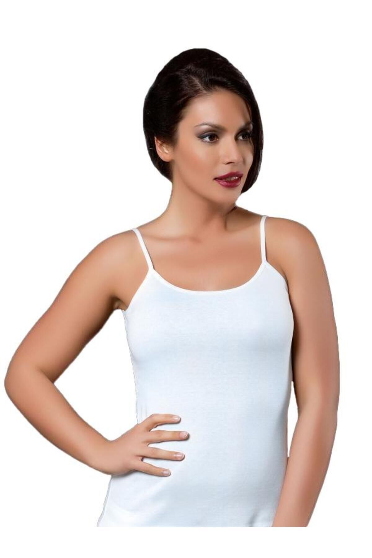 6'lı Paket Ikiyıldız 470 Pamuk Ribana Ip Askılı Kadın Atlet Beyaz - XL