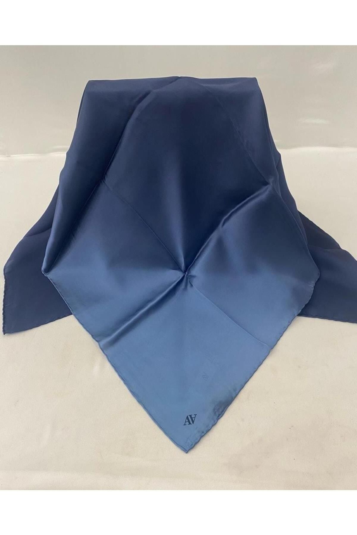 Düz Renk Lacivert Renk Geçişli Degrade Sura Ipek Eşarp Altınoluk 82.Lacivert - 90X90