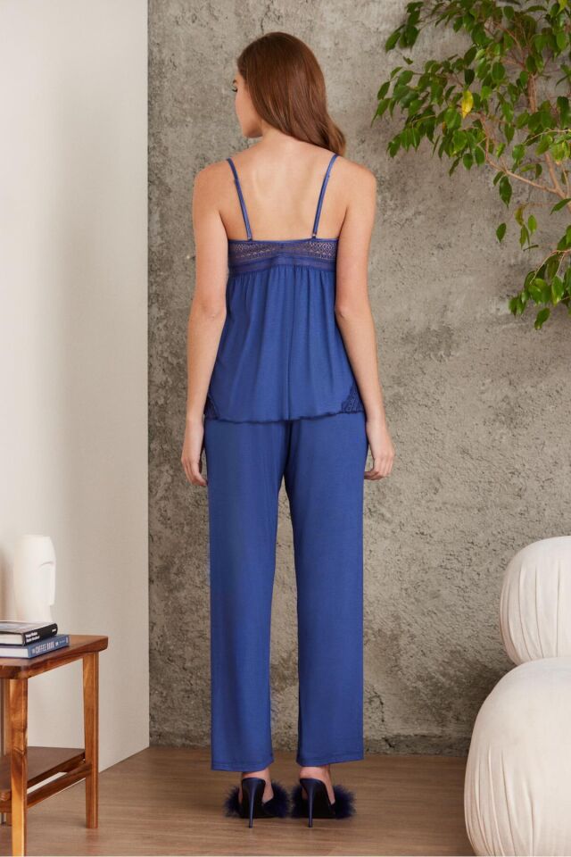 Dantelli Penye 3'lü Lohusa Pijama Takımı - 2820 Lacivert Lacivert - XL
