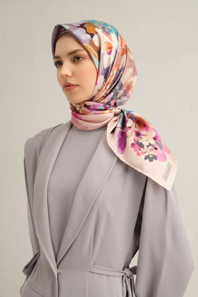 Twill İpek Eşarp 9334D Çok Renkli 2 - 90X90