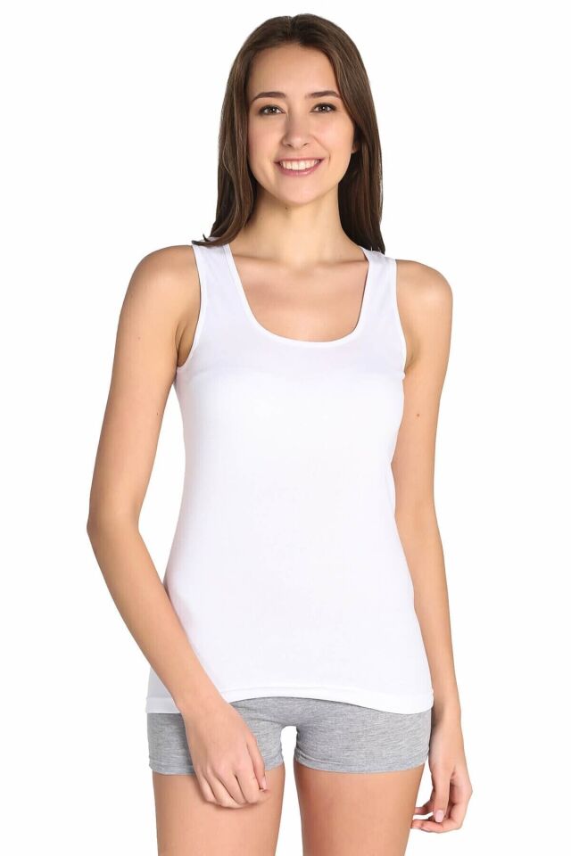 Kadın Beyaz %100 Pamuklu Kalın Askılı Biyeli Atlet 6'lı Paket (model No-0136) Beyaz - 2XL