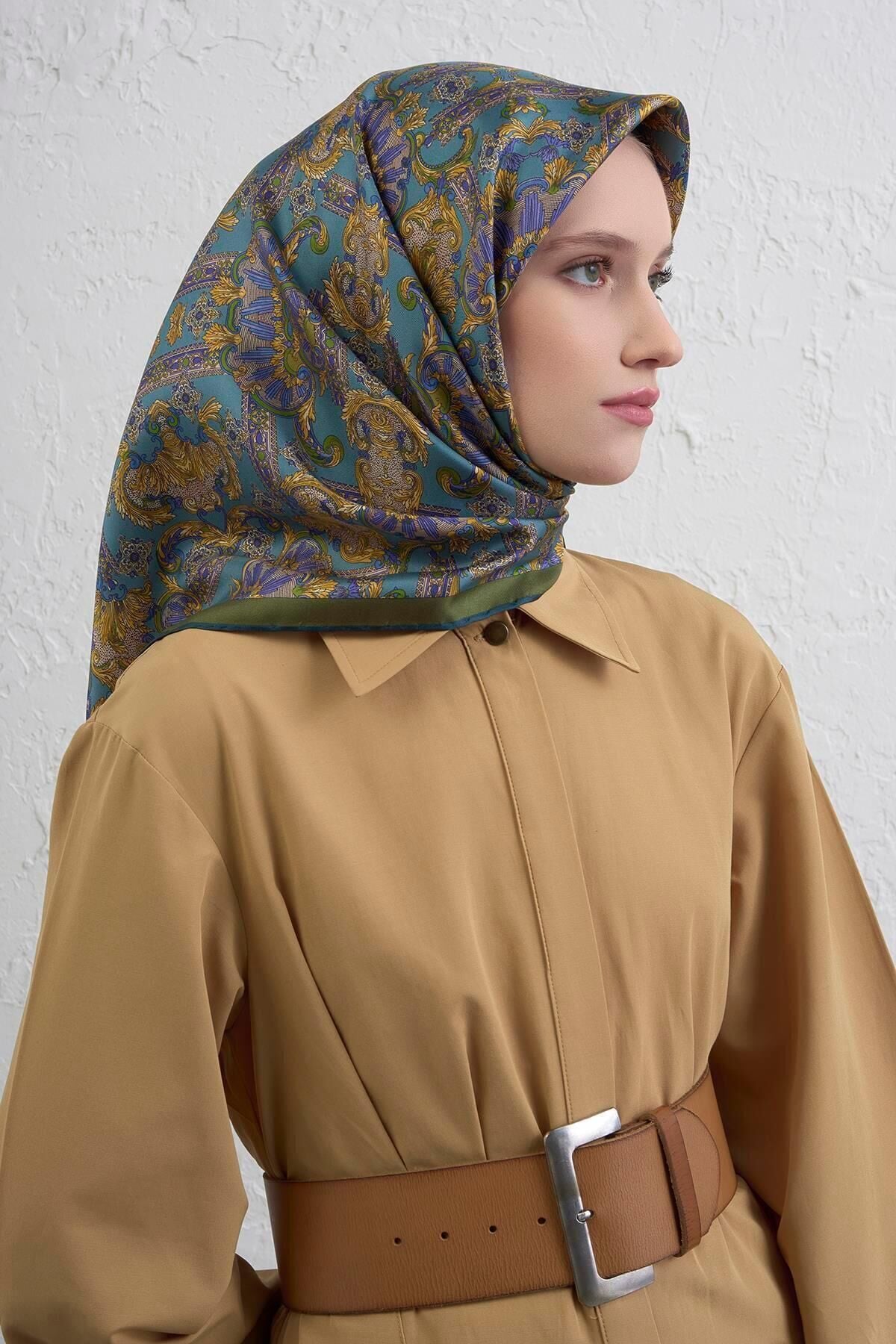 Saf İpek Sura Eşarp 9416D 52 Turkuaz
