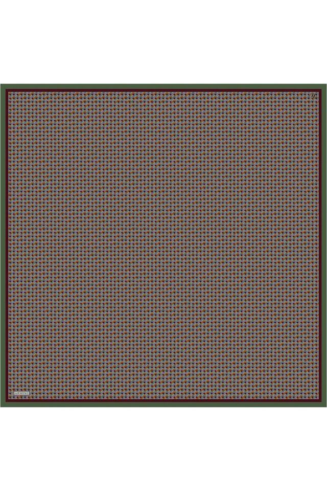 Geometrik Desenli Saf İpek Twill Eşarp 9417D 52 Bordo Kiremit Yeşil