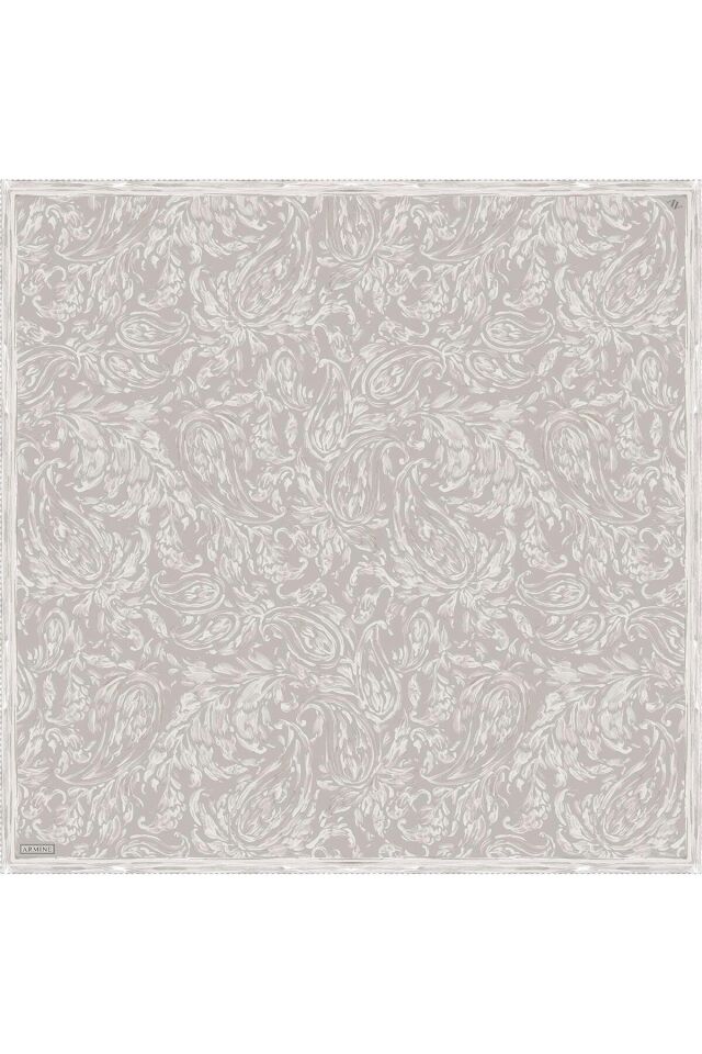 Soyut Desenli Saf İpek Twill Eşarp 9431D 83 Açık Taş