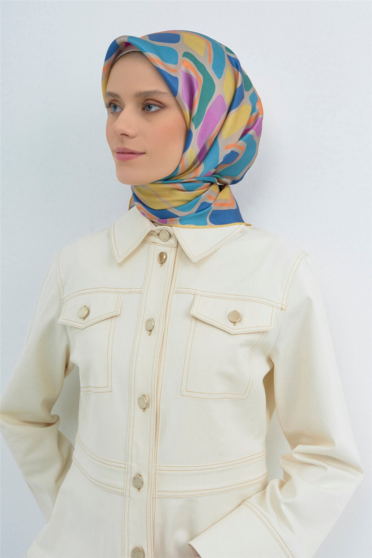 Saf İpek Sura Eşarp 9504D 55 Krem