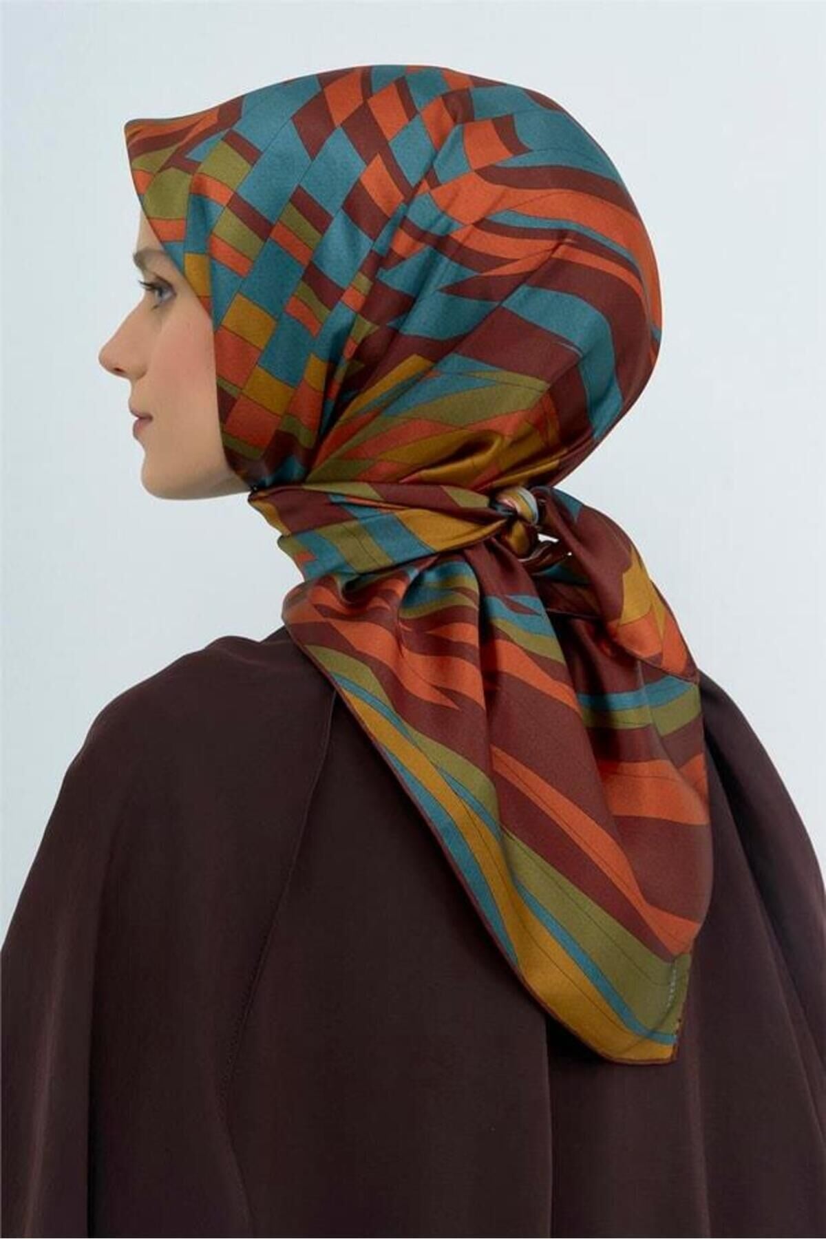 Tivil Saf İpek Eşarp 9507 - 82 Bordo Çizgi Desen Bordo