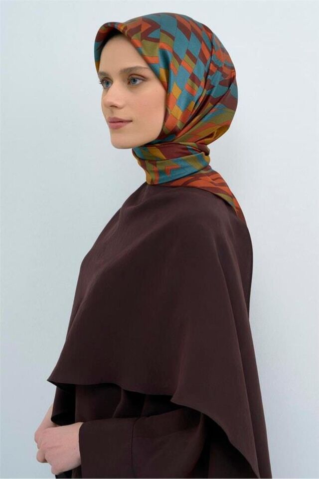 Tivil Saf İpek Eşarp 9507 - 82 Bordo Çizgi Desen Bordo