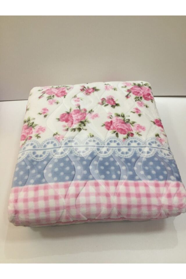Pembe Mavi Gül Modern Desen Çift Kişilik Battaniye 4 Kg Yıkanabilir Peluş Kalın Battaniye