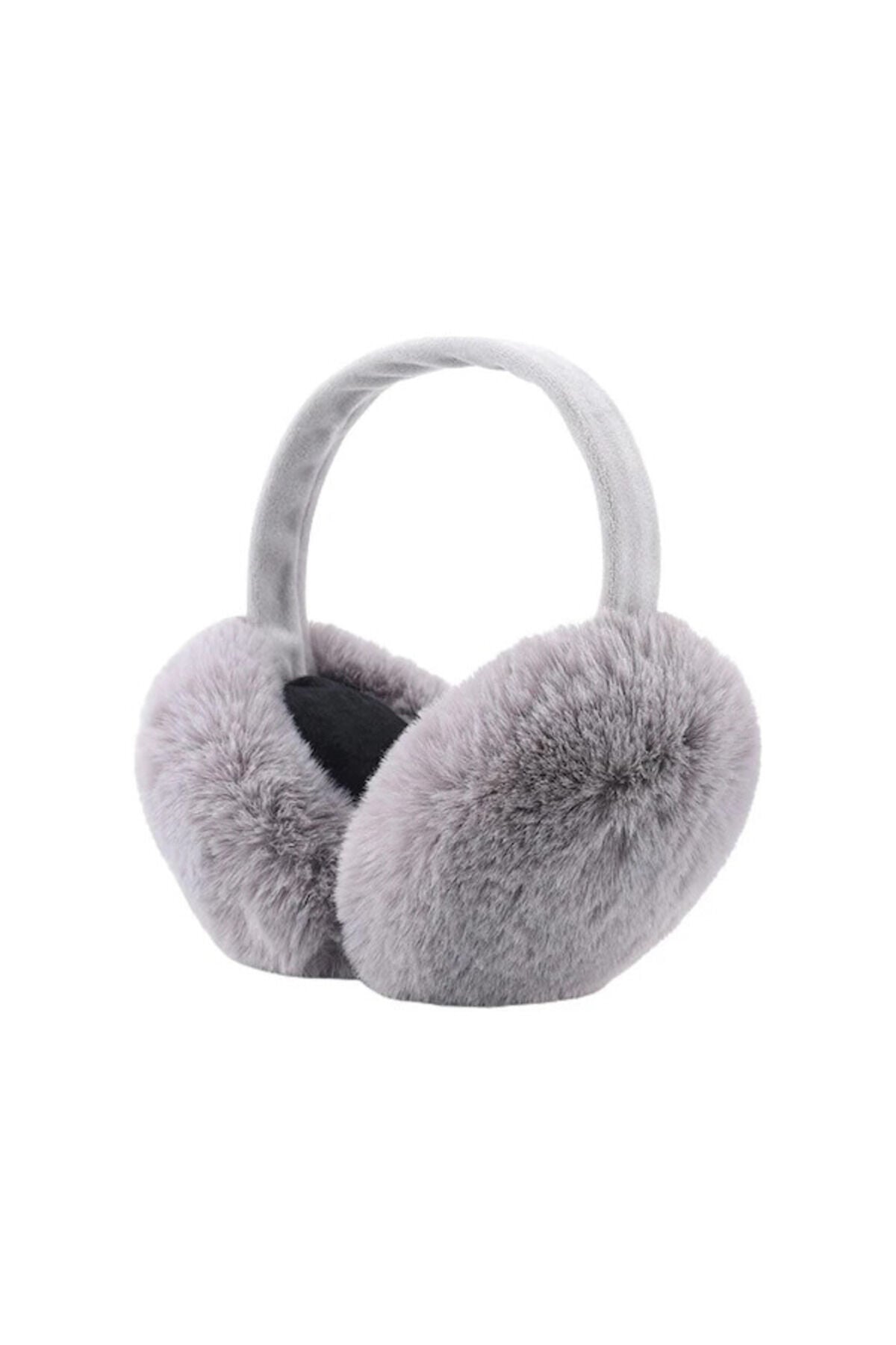 Peluş Kışlık Kulaklık - Gri Antrasit - S
