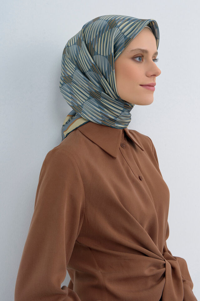 Sura İpek Eşarp 9533DS 84-Bebe Mavisi-Krem