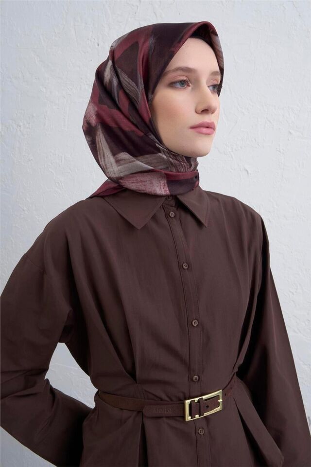 Geometrik Desenli Saf İpek Twill Eşarp 9413D 81