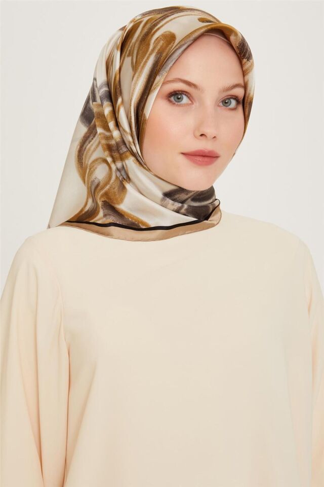 Obje Desenli Twill Saf İpek Eşarp 9253D 33