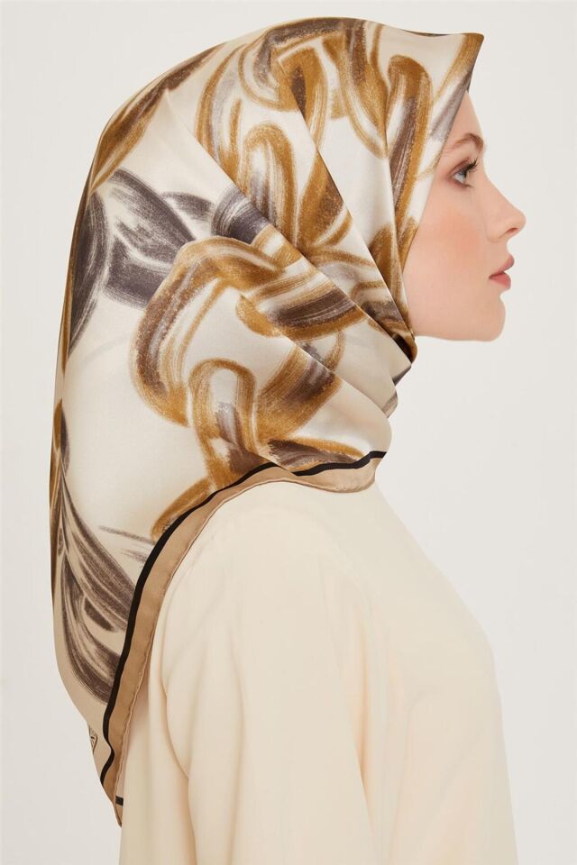 Obje Desenli Twill Saf İpek Eşarp 9253D 33