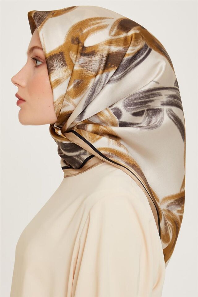 Obje Desenli Twill Saf İpek Eşarp 9253D 33