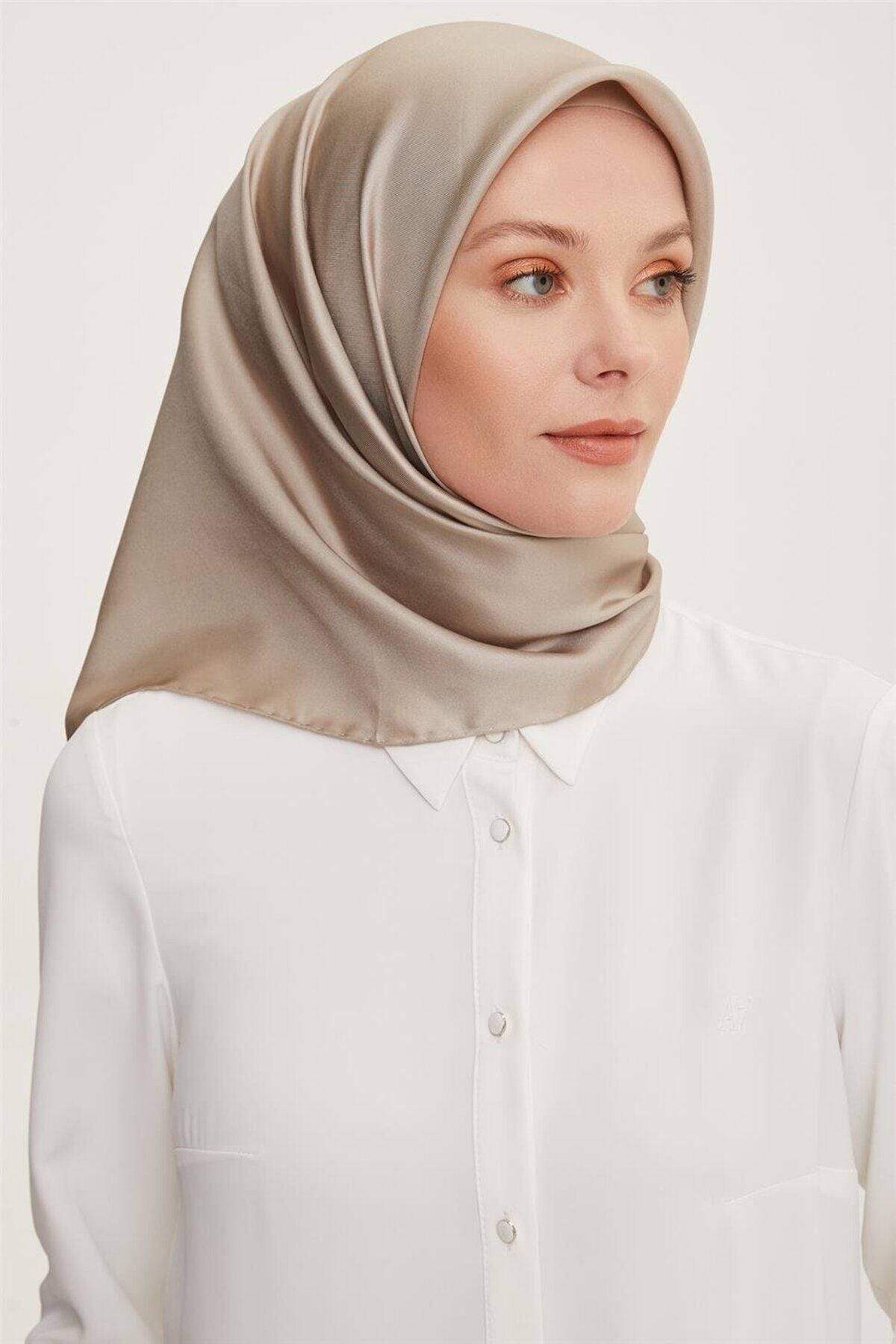 Düz Renk Sura İpek Eşarp Taş Rengi - 90X90
