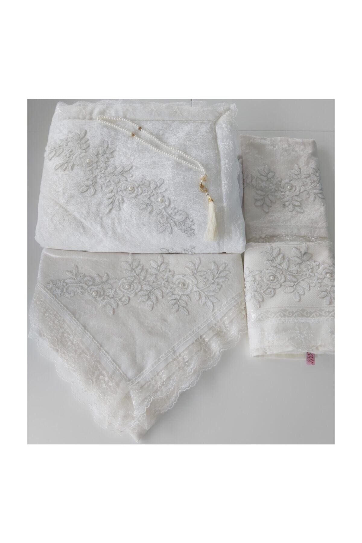 Home Ekru Krem Kadife Seccade Takımı 5 Parça Çeyizlik Bohça Gelin Seti Seccade Seti Nocolor-1Be2Caad