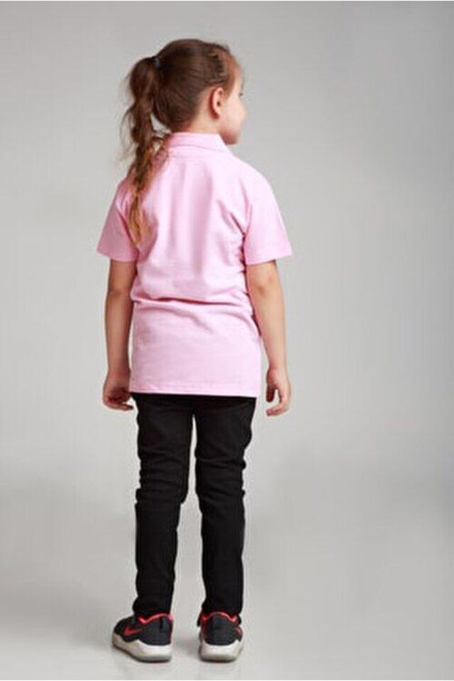 Pembe Unısex Penye Polo Yaka Okul Tişörtü Pembe - 11-12 Yaş