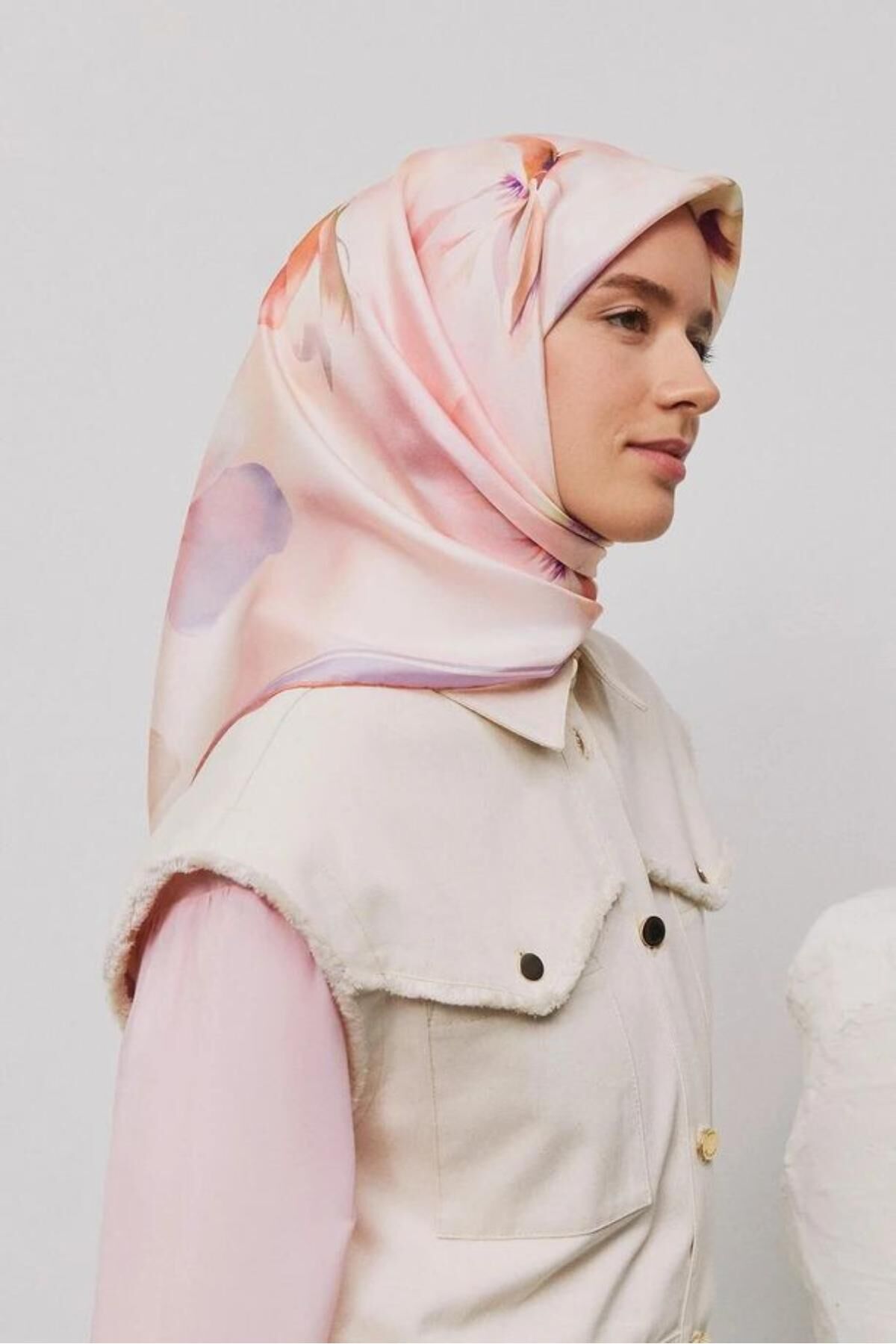 ARMİNE TWİLL İPEK EŞARP 2025 YAZ SEZONU 9305D02-85 54-Lila,Soft Pembe,Ekru
