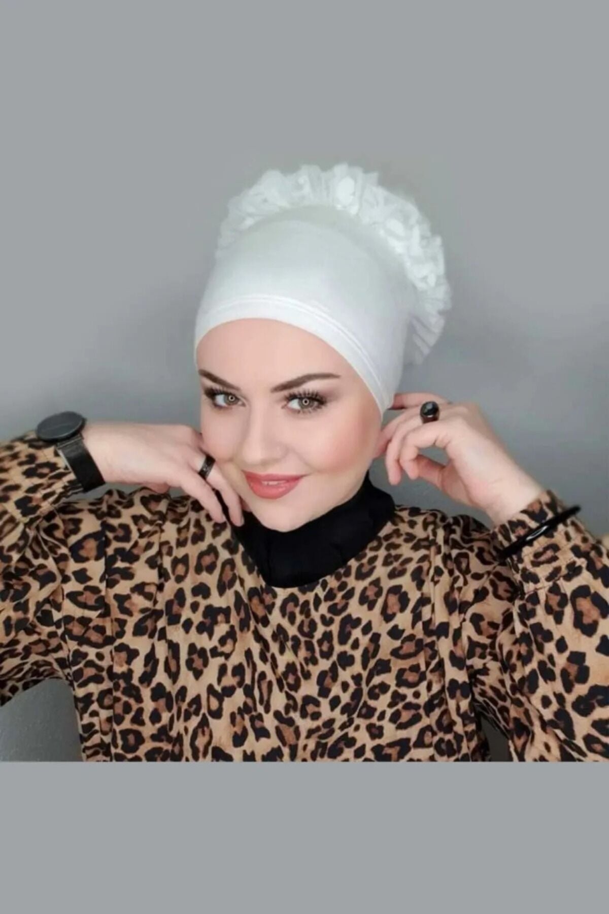 Tesettür Fırfırlı Bone Topuz Beyaz Şalfır241410 Kirik Beyaz